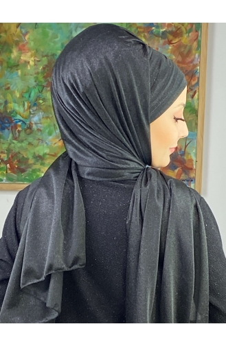 Pullu Model Simli Şifon Büzgülü Şal ARA17ŞAL63-01 Siyah