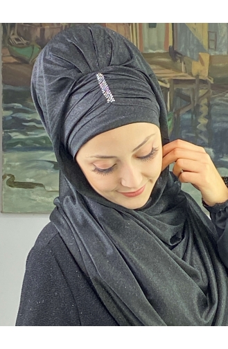 Pullu Model Simli Şifon Büzgülü Şal ARA17ŞAL63-01 Siyah