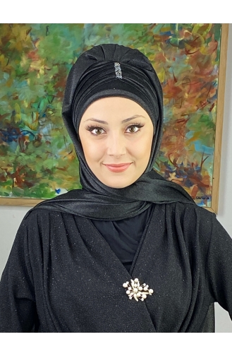 Pullu Model Simli Şifon Büzgülü Şal ARA17ŞAL63-01 Siyah