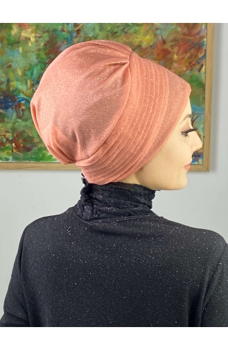 Bonnet Extérieur Drapé Sur Le Côté Argenté Modèle Saray 34ARA181222-12 Saumon 34ARA181222-12