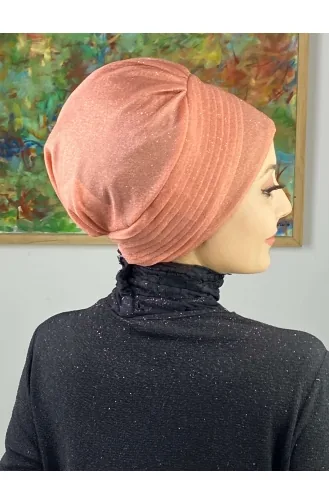 Bonnet Extérieur Drapé Sur Le Côté Argenté Modèle Saray 34ARA181222-12 Saumon 34ARA181222-12