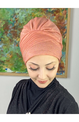 Bonnet Extérieur Drapé Sur Le Côté Argenté Modèle Saray 34ARA181222-12 Saumon 34ARA181222-12