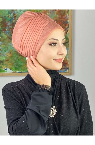 Bonnet Extérieur Drapé Sur Le Côté Argenté Modèle Saray 34ARA181222-12 Saumon 34ARA181222-12