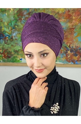 Saray Model Silvery Side Draped Outer Bonnet 34ARA181222-03 Purple 34ARA181222-03