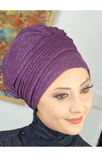 Saray Model Silvery Side Draped Outer Bonnet 34ARA181222-03 Purple 34ARA181222-03