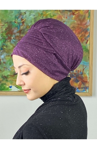 Bonnet Extérieur Drapé Sur Le Côté Argenté Modèle Saray 34ARA181222-03 Violet 34ARA181222-03