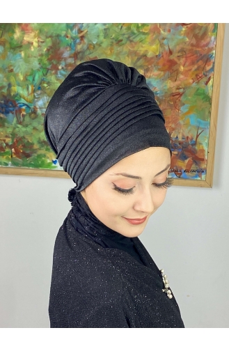 Saray Model Silvery Side Draped Outer Bonnet 34ARA181222-05 Black 34ARA181222-05