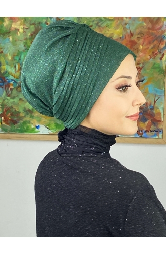 Saray Model Glitter Side Draped Outer Bonnet 34ARA181222-07 Emerald Green 34ARA181222-07