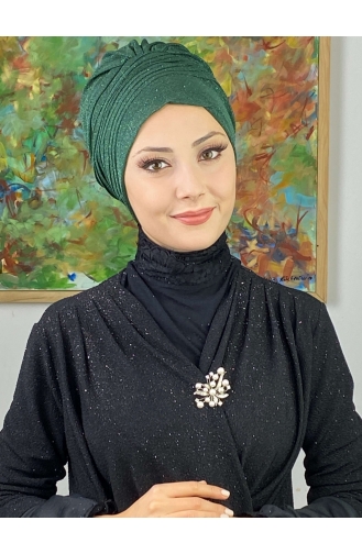 Saray Model Glitter Side Draped Outer Bonnet 34ARA181222-07 Emerald Green 34ARA181222-07