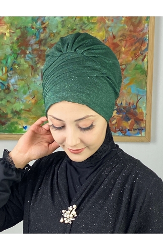 Saray Model Glitter Side Draped Outer Bonnet 34ARA181222-07 Emerald Green 34ARA181222-07