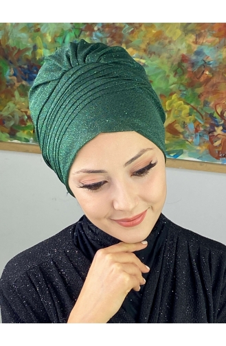 Saray Model Glitter Side Draped Outer Bonnet 34ARA181222-07 Emerald Green 34ARA181222-07