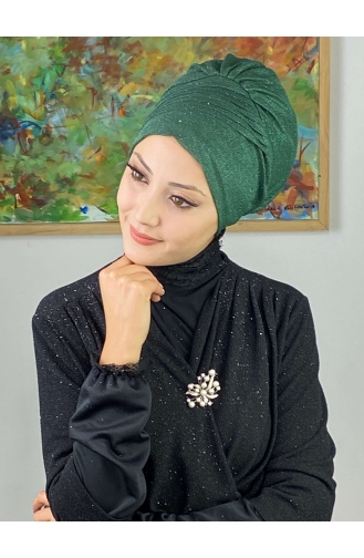 Saray Model Glitter Side Draped Outer Bonnet 34ARA181222-07 Emerald Green 34ARA181222-07