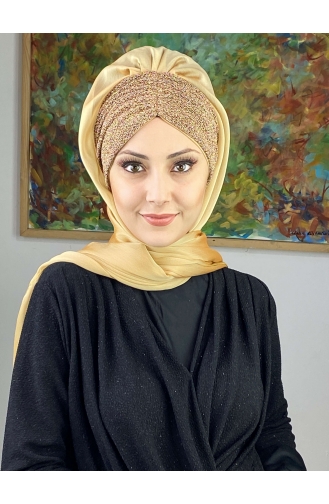 Goldfarbig Praktischer Turban 17ŞAL1-04