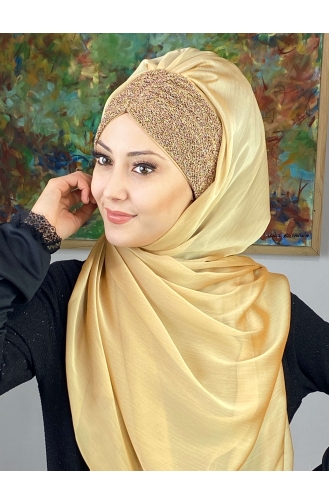 Goldfarbig Praktischer Turban 17ŞAL1-04