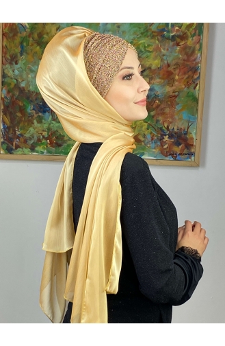 Goldfarbig Praktischer Turban 17ŞAL1-04