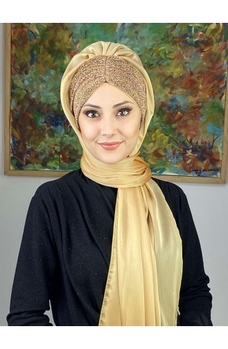 Goldfarbig Praktischer Turban 17ŞAL1-04