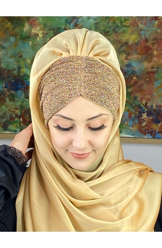 Goldfarbig Praktischer Turban 17ŞAL1-04