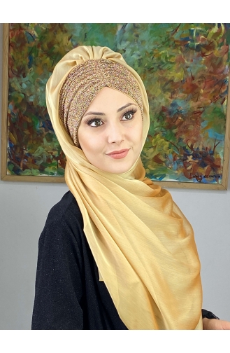 Goldfarbig Praktischer Turban 17ŞAL1-04