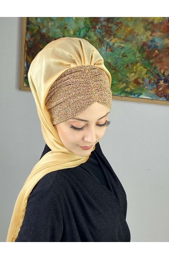 Goldfarbig Praktischer Turban 17ŞAL1-04