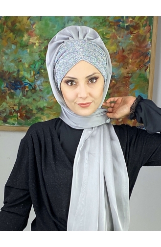 Silver Gray Ready to Wear Turban 17ŞAL1-09