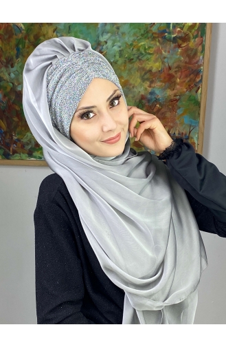 Silver Gray Ready to Wear Turban 17ŞAL1-09