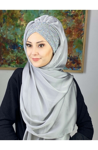 Silver Gray Ready to Wear Turban 17ŞAL1-09