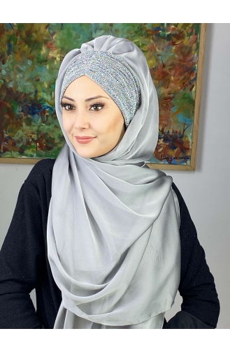 Silbergrau Praktischer Turban 17ŞAL1-09