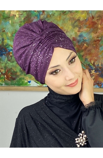 Sultan Model Glittered Gathered Outer Bonnet 20ARA181222-11 Purple 20ARA181222-11