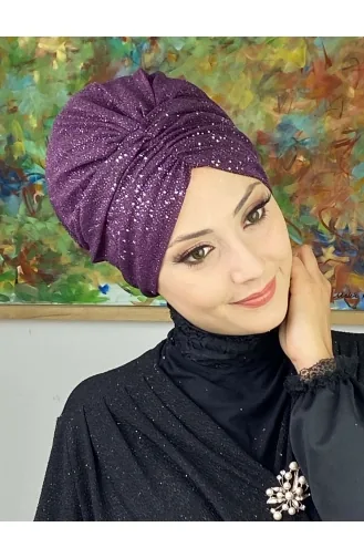 Sultan Model Glittered Gathered Outer Bonnet 20ARA181222-11 Purple 20ARA181222-11