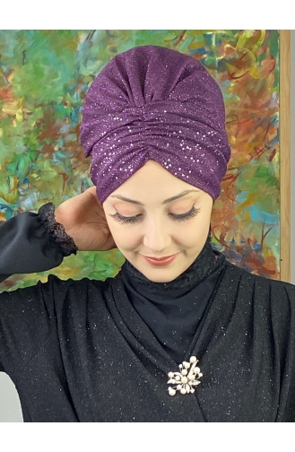 Sultan Model Glittered Gathered Outer Bonnet 20ARA181222-11 Purple 20ARA181222-11