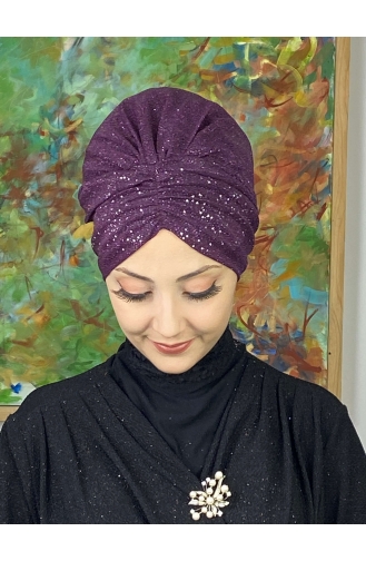 Sultan Model Glittered Gathered Outer Bonnet 20ARA181222-11 Purple 20ARA181222-11