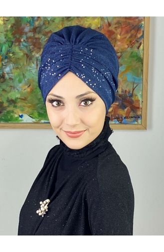 Sultan Model Glittered Gathered Outer Bonnet 20ARA181222-02 Navy Blue 20ARA181222-02