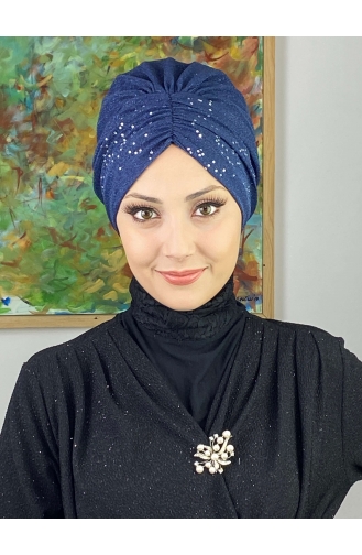 Sultan Model Glittered Gathered Outer Bonnet 20ARA181222-02 Navy Blue 20ARA181222-02