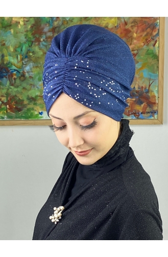 Sultan Model Glittered Gathered Outer Bonnet 20ARA181222-02 Navy Blue 20ARA181222-02