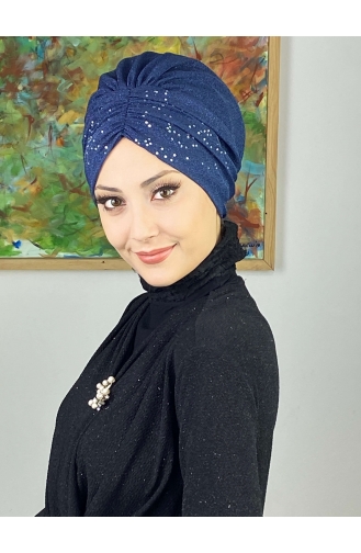 Sultan Model Glittered Gathered Outer Bonnet 20ARA181222-02 Navy Blue 20ARA181222-02