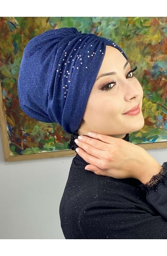 Sultan Model Glittered Gathered Outer Bonnet 20ARA181222-02 Navy Blue 20ARA181222-02