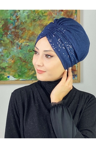 Sultan Model Glittered Gathered Outer Bonnet 20ARA181222-02 Navy Blue 20ARA181222-02