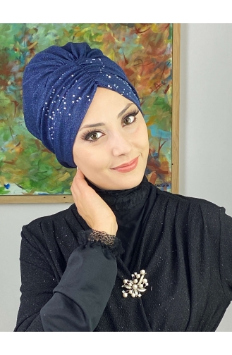 Sultan Model Glittered Gathered Outer Bonnet 20ARA181222-02 Navy Blue 20ARA181222-02