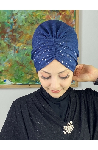 Sultan Model Glittered Gathered Outer Bonnet 20ARA181222-02 Navy Blue 20ARA181222-02