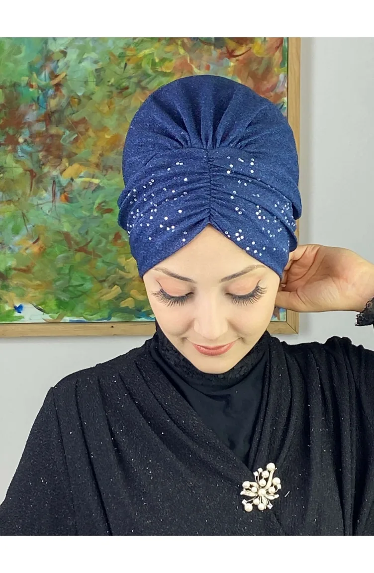 Bonnet Extérieur Réuni à Paillettes Modèle Sultan 20ARA181222-02 Bleu Marine 20ARA181222-02