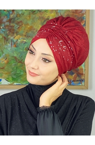 Bonnet Extérieur Réuni à Paillettes Modèle Sultan 20ARA181222-03 Rouge 20ARA181222-03