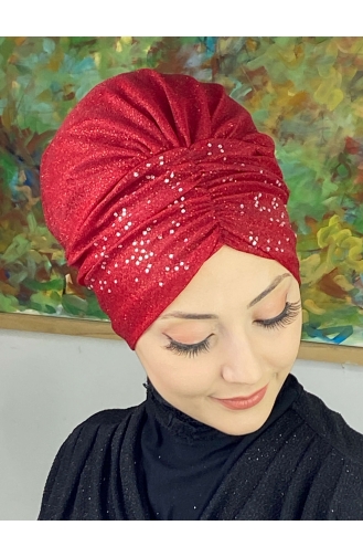 Bonnet Extérieur Réuni à Paillettes Modèle Sultan 20ARA181222-03 Rouge 20ARA181222-03