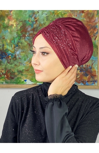 Sultan Model Glittered Gathered Outer Bonnet 20ARA181222-06 Claret Red 20ARA181222-06