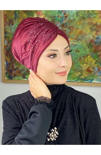 Sultan Model Glittered Gathered Outer Bonnet 20ARA181222-06 Claret Red 20ARA181222-06