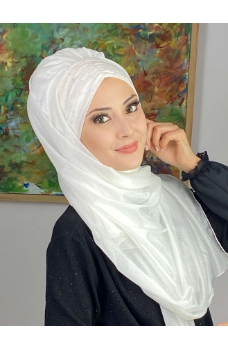 Sultan Model Zilverachtige Chiffon Verzamelde Sjaal SEARCH17SHAL38-14 Wit 17ŞAL38-14