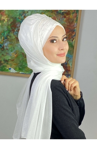 Sultan Model Zilverachtige Chiffon Verzamelde Sjaal SEARCH17SHAL38-14 Wit 17ŞAL38-14