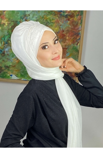 Sultan Model Zilverachtige Chiffon Verzamelde Sjaal SEARCH17SHAL38-14 Wit 17ŞAL38-14