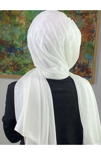 Sultan Model Silvery Chiffon Gathered Shawl SEARCH17SHAL38-14 White 17ŞAL38-14