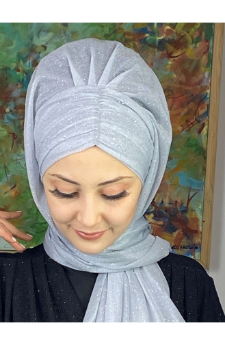 Silver Gray Ready to Wear Turban 17ŞAL38-03