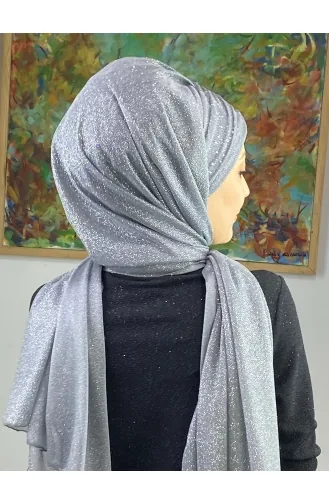 Sultan Model Simli Şifon Büzgülü Şal ARA17ŞAL38-06 Gri